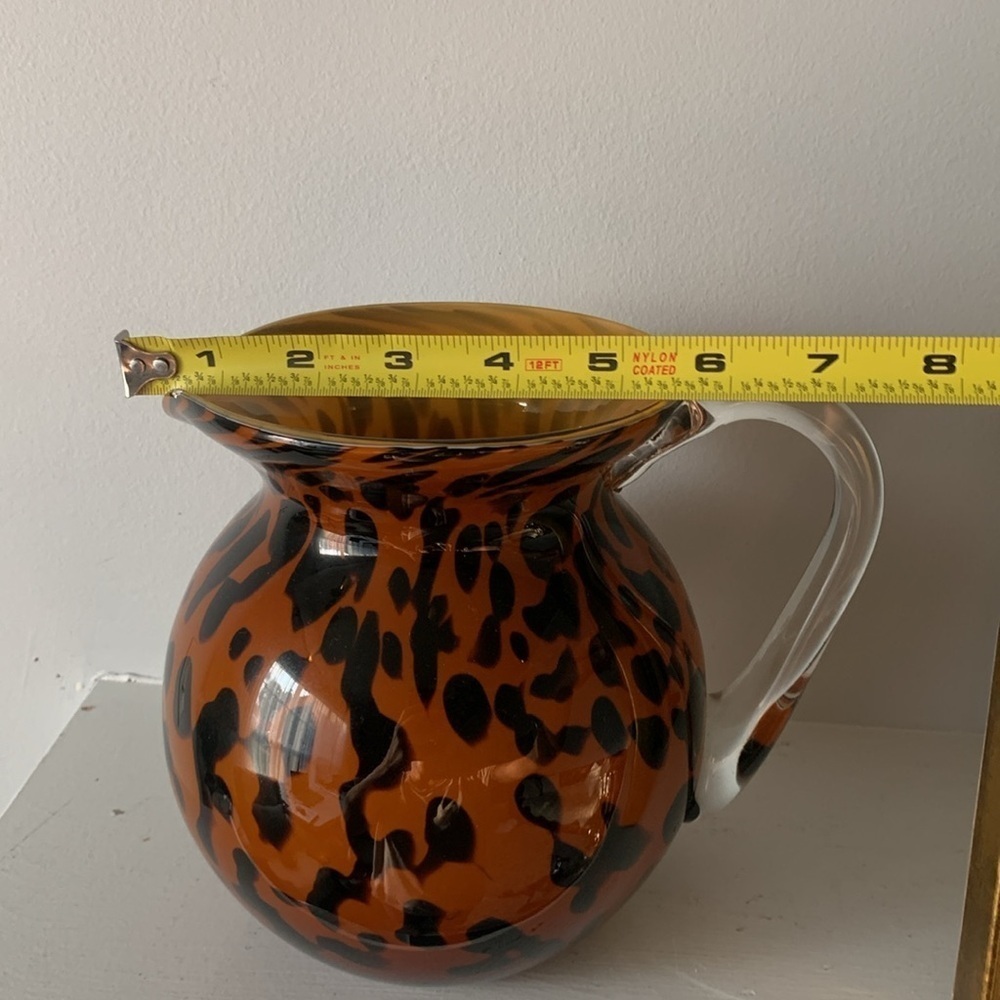1998 Bombay Company Hand Blown Glass Tiger Pitcher Orange & Black 6.5" Tall boho - Picture 4 of 9